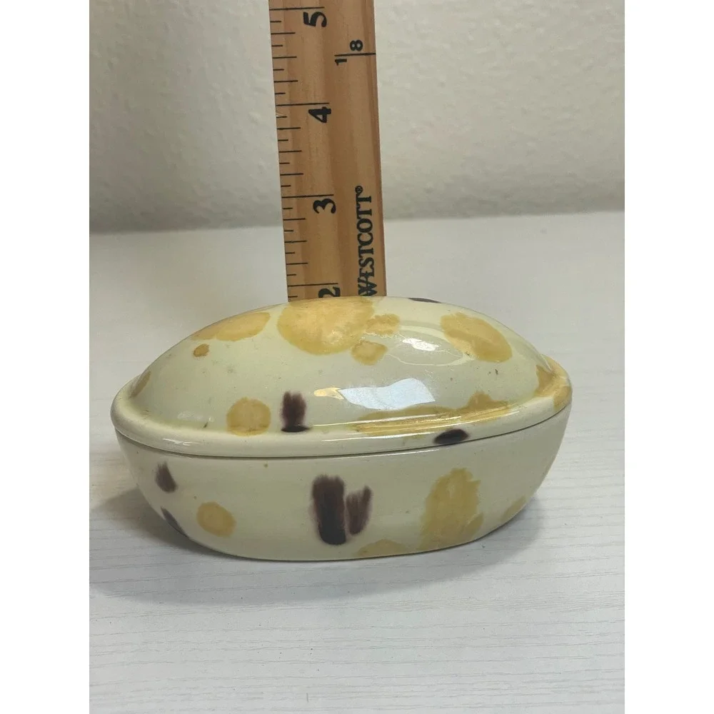 Trinket Box Yellow Brown‎ Speckled Decorative Container Handmade Ceramic